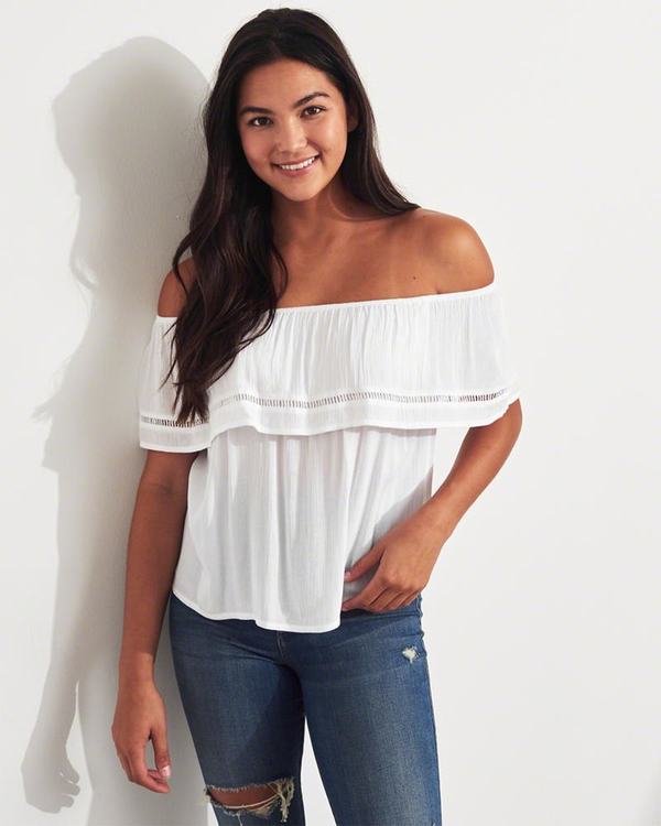 Camicette Hollister Donna Ruffle Off-The-Shoulder Bianche Italia (489IKFPY)